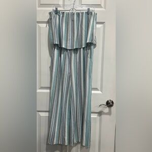BeBop Aqua and Navy Striped Jumpsuit